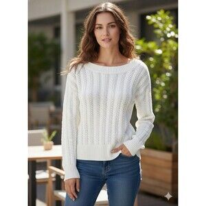 VTG Old Navy Y2K Sweater Womens XL White Pointelle Cable Knit Preppy Old Money